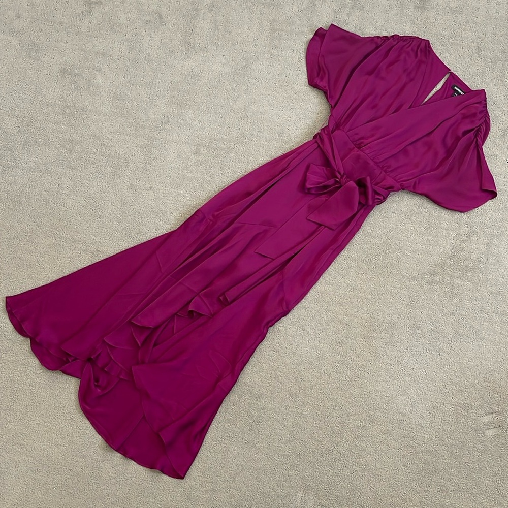 Satin Ruffle Hi-Lo Maxi Dress